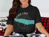 Black t-shirt with Oneida Lake map, compass, and New York text design.