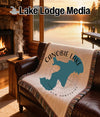 Fringed blanket with Canobie Lake, New Hampshire map and compass design.
