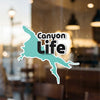 Canyon Life sticker in the shape of a lake with copyrighted text.