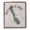 Keechelus Lake Washington map and compass design woven throw blanket.