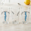 Three clear glasses with White Rock Lake Texas map and compass design.