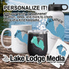 Personalized Lake Almanor gifts including a mug, tumbler, water bottle, and sticker.