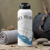 White water bottle with "Isle of Pines Florida" compass design and blue water overlay.