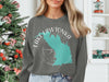 Grey sweatshirt with "Lake Lawtonka Oklahoma" and a teal graphic map.