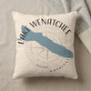 Cream pillow with blue Lake Wenatchee map outline and Washington text.