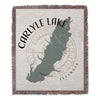 Carlyle Lake Illinois map woven blanket with compass rose design.