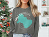 Dark grey sweatshirt with Lake Calhoun Georgia map graphic and compass design.