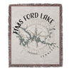 Tims Ford Lake Tennessee map and compass design on a woven blanket.