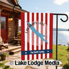 Flag with Lacamas Lake shape, compass, and "The Smith Family" text.