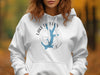 White hoodie with Lake Lurleen Alabama map and compass graphic, text " LAKE LURLEEN ALABAMA".