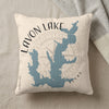 Pillow with Lavon Lake map design and compass rose, text "Lavon Lake Texas".