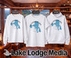 White long sleeve shirt, short sleeve shirt, and hoodie with Yellowstone Lake map graphic.
