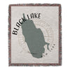 Woven blanket with Black Lake map and compass design, New York.