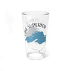 Clear glass pint glass with Lake Superior map and compass design.