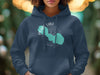 Navy hoodie with Pearl Lake Wisconsin graphic and compass design.