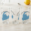 Three clear glasses with blue map outlines and "Merrill Creek Reservoir New Jersey" text.