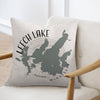 Leech Lake Minnesota map pillow with compass design and copyright text.