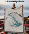 Throw blanket featuring Smith Mountain Lake map and compass with "Lake Lodge Media" text.