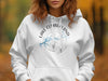 White hoodie with a compass design and "Lake Cumberland Kentucky" text.