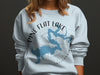 Light blue sweatshirt with "Pine Flat Lake California" graphic and compass.