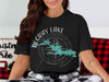 Black t-shirt with DeGray Lake Arkansas map and compass graphic.