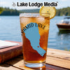 Glass of iced tea with Pyramid Lake shape and "Lake Lodge Media" logo.