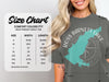 Comfort Colors 1717 size chart for heavyweight adult tees with width and length measurements.