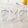 Three clear glasses featuring a compass rose and blue map of Melton Hill Lake, Tennessee.