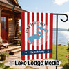 Red and white striped garden flag with Pine Flat Lake map and "The Smith Family" text.
