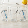 Three clear glasses with "Toledo Bend" text and a blue lake map graphic.