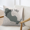Sandhill Lake Wisconsin map graphic on a pillow with a compass rose.