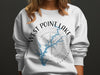 White sweatshirt with a compass and West Point Lake, Georgia design.