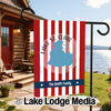 Garden flag with red and white stripes, Lake St. Clair map, and "The Smith Family" text.