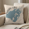 Pillow with Indian Lake map in blue, text "Indian Lake Ohio" and copyright.