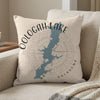 Oologah Lake Oklahoma map on textured pillow with compass rose and watermark.