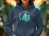 Dark blue hoodie with blue Lake Mendota Wisconsin graphic and compass rose.
