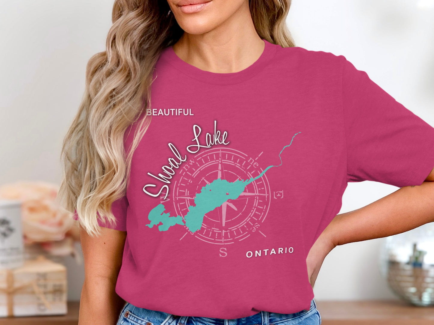 T-shirt with Shoal Lake and compass rose graphic, Ontario text.