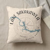 Throw pillow with Lake Sakakawea map and compass rose design.