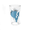 Clear glass pint glass with blue Sebago Lake map and text.