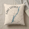 Pillow with Lake George map, compass, and New York text.