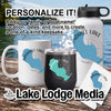 Personalized Sandhill Lake mug, tumbler, water bottle, and coaster display.