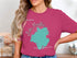 Teal Lake Moultrie map with compass rose on pink t-shirt.