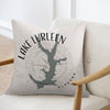 Pillow with Lake Lurleen Alabama map, compass, and text.