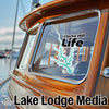 Clarks Hill Life decal on boat window with Lake Lodge Media logo.