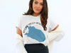 White t-shirt with a blue Round Valley Reservoir map and compass design.
