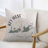Key West Florida map with compass rose on a textured throw pillow.