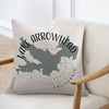 Pillow with Lake Arrowhead California map and compass design.