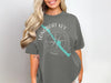 Gray t-shirt with "Longboat Key Florida" text and a compass design featuring a teal map outline.