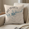 Light colored pillow with "Lake Powell Utah" text and lake map design.