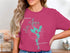 Pink t-shirt with teal Lake Michigan map and compass graphic.